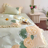Cotton Bedding Set Lemon Pattern Bed Linens Print Sheet Pillowcase Duvet Cover Set Underwear