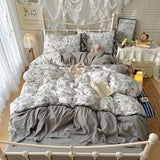 Korean French lazy style puff flower edge quilt cover four-piece set princess style dormitory three-piece set