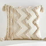 18x18in Boho Throw Pillow Covers Woven Tufted with Tassels Textured Striped Farmhouse Cushion Case for Sofa Living Bed Decor