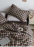 Ins Sle Pure Cotton Double Layered Bedding Set Simple Nordic Plaid Bed eet Cover Duvet Cover Bed Canopy Four Piece Set