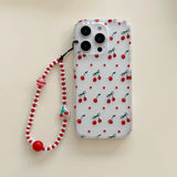 INS Korea Cherry Fruit Phone Case For Iphone 15ProMax 16Pro 13 14 15 16 Pro Max Pendant Bracelet Fundas Cover
