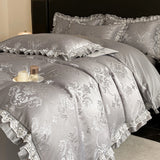 Beige Jacquard Satin Cotton Bedding Sets Luxury Lace Embroidery Duvet Cover Flat or Fitted Bed Sheet Pillowcases Home Textile