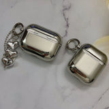 Electroplated Silver Soft TPU Case For AirPods 4 3 Pro 2 1 Mirror Plating Earphone Protective Cover Heart Keychain Accessories