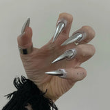 24Pcs Black Y2k Fake Nails with Diamond Halloween Long Almond False Nail Butterfly Design Wearable Oval Press on Nails Tips
