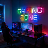 LED Gaming Zone Neon Sign Multicolor USB Powered Wall Light Gamer Room Decor Man Cave Game Bar Bedroom Streamer Aesthetic Hanging Lamp