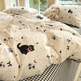 New Pure Cotton Bedding Set with Fitted Sheet Duvet Cover Pillowcase Simple Printed Grid Comfortable Bedclothes Single Double