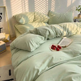 INS Korean Style Fresh Blue Duvet Cover Washed Cotton Bed Sheet Bed Skirt Four-Piece Set Dormitory Simple Solid Color