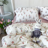 Princess Floral Bedding Set Lace Romantic Rose Flat Fitted Sheet With Orange Pillowcases Soft Polyester Full Size For Women Girl