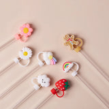 Cute Strawberry Straw Cover Caps For Stanley Cup 40 oz Tumbler Accessories Kawaii Silicone Straw Toppers Cap For 10mm Straws