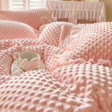 4/6Pcs Milk Velvet Flower Lace Ruffles Luxury Bedding Set King Queen Size Duvet Cover Quilted Bed Skirt Bedspread Pillowcases