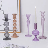 European Style Hand Blown Lilac Glass Candle Holder High Quality Decorative Wedding Table Centerpiece Party Decor Candlestick