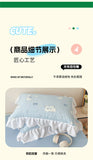 French Princess Lace Ruffles Bedding Set Washed Cotton Skin-friendly Duvet Cover Set with Sheet Soft Printed Flowers Quilt Cover