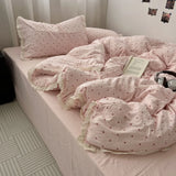 Pink Polka Dot Lace Waed Cotton Bedding Set Tee Piece Pure Cotton Student Duvet Cover Cotton Quilt Cover All Cotton eet