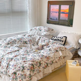 Korean Princess Style Floral Ruffles Bedding Set Single Queen Size 100% Cotton Duvet Cover Flat/Fitted Bed Sheet Pillowcases
