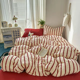 Simple Stripe Two-Tone Bedding Set Nordic Skin-Friendly Sheet Quilt Cover Kit for Four Seasons Machine Wash Colorfast Bedclothes
