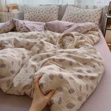 Ikeehome  new class A high gram weight linen raw hemp four-piece set jacquard quilt cover bed sheet student dormitory three-piece set