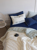 Ikeehome  Thiened Cotton Flannel Plaid Four-Piece Bedding Set Warm Stripe Pattern Student Bed eet Cover Duvet Cover Bedding