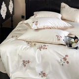 4Pcs Luxury Vintage Rose Flowers Embroidery Bedding Set 1000TC Egyptian Cotton Duvet Cover Bed Sheet Fitted Sheet Pillowcases