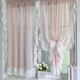 French Princess Lace Tulle Curtains For Bedroom, Striped Floral Pink Lace Sheer Curtains For living Room, Home Window Decoration