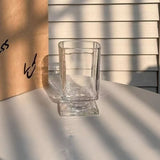 Ikeehome  180ml Retro Square Glass Cups Short Foot Drinkware Multicolored Kitchen Glass Juice Bubble Water Espresso Cups Kitchenware Gifts
