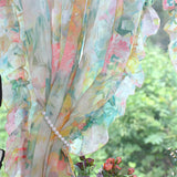 Retro Printing Curtain Art Living Room Gauze Curtain Velcro Curtain Ruffled Door Curtain Partition Punch-Free Customizable