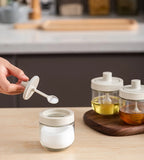 Seasoning Container with Spoon Glass Spice Containers Multifunctional Storage Glass Jar Essential Kitchen Accessories