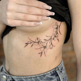Fine Line Cherry Blossom Vine Tattoo Sticker Temporary Tattoo, Minimalist Fresh Waterproof Realistic Tattoo Sticker for Wa