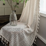 White Tulle Bohemian Curtain with Tassels, French Lace, Window Drapes, Boho Home Decor, Living Room and Bedroom