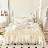 3Pcs Pink Skin-friendly Soft Three-dimensional Flowers Embroidery Lace Ruffles Princess Bedding Set Duvet Cover With Pillowcases
