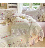 Flower Skin-friendly Bedding Set Class A Washed Cotton Duvet Cover Set Lace Ruffles Quilt Cover Soft Cover Bed Linen Pillowcases
