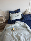 Ikeehome  Thiened Cotton Flannel Plaid Four-Piece Bedding Set Warm Stripe Pattern Student Bed eet Cover Duvet Cover Bedding