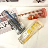 Plastic Water Bottle Portable with Straw Fruit Infuser Tea Juice Cup Fitness Outdoor Travel Bottles Kettle Transparent Straw Cup