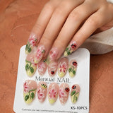 10Pcs Gradient Art Ladybug Flower Press On Nail Glossy Design Ladybug Flower Fake Nail Casual Look Ladybug Flower False Nail