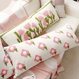 90x35cm Floral Tufted Cushion Cover Soft Plush Throw Pillow Pink Green Home Decor Sofa Bedroom