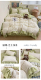 Princess Style Bedding Set Soft Solid Color Ruffle Duvet Cover Set Comforter Pillowcase Bed Sheet Washed Cotton Four Pieces Set
