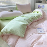 Solid Pink Fashion Style Bedding Set Twin Full Queen Size Duvet Cover Set Adults Kids Simple Korean Bed Flat Sheet Pillowcases