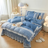Korean Luxury Lace Ruffles Bedding Set Skin-Friendly Washed Cotton Princess Style Duvet Cover Bed Sheet Pillowcase Home Textiles