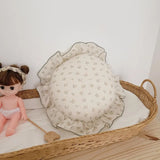 INS Round Ruffle Edge Floral Throw Pillow Stuffed Cushion Girl Heart Sweet Princess Cotton Home Bed Sofa Decor Cushion Headrest