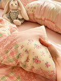 Pure Cotton Floral Printed Double Layer Bedding Set Four Pieces 8 Meters Country Sle Bed eet Cover Quilt Cover Tee Pieces
