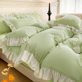 Korean Princess Style Flowers Lace Ruffles Bedding Set Comforter Queen King 4Pcs Duvet Cover Bed Sheet/Fitted Sheet Pillowcase