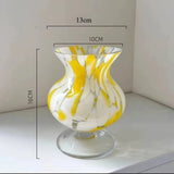 Yellow White Glass Vase Hand Blown Flower Vase for Living Room Desktop Home Decor Wedding Party Table Centerpiece Ornament