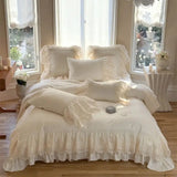 1200TC Egyptian Cotton Lace Ruffles Princess Wedding Style Pink Bedding Set Duvet Cover Flat/Fitted Bed Sheet Pillowcases 4Pcs