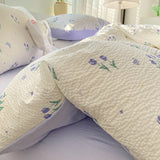 Korean Style Seersucker  Washed cotton Bedding Set  Girls Twin Queen Size Duvet Cover   Bed Linens Kids Fashion