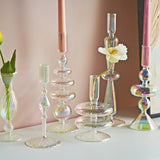 Glass Candle Holder Home Decor Nordic Rainbow Vase Flower Table Living Room Decoration Candlestick Holder for Wedding