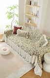 Pastoral Retro Printed Sofa Cover with Skirt All-Inclusive Floral Sofa Towel for Four Seasons Luxury Soft Furniture Protector