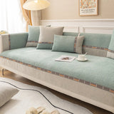 1pc Bohemian-Style Solid Color Small Diamond Chenille Non-Slip Sofa Cover,Two-Tone Splice Design,Ideal for Bedroom,Living Room