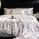 4pcs printed luxury high-end silk bedding set soft satin single double duvet cover pillowcase flat sheet or fitted sheet set
