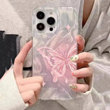 Gradient Pink Sparkling Butterfly Pattern Phone Case For iPhone 11 12 13 14 15 16 Pro Max7 8 Plus XS X XR SE 2 Shockproof Cover