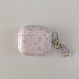 Full Screen Purple Floral + Pendant Earphone Case Suitable for Apple for Airpodspro2 Case/For Airpodspro Case/For Airpods4 Case/For Airpods3 Case/For Airpods2 Case/Fashionable Women's Earphone Case/Simple Earphone Case