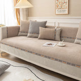1pc Bohemian-Style Solid Color Small Diamond Chenille Non-Slip Sofa Cover,Two-Tone Splice Design,Ideal for Bedroom,Living Room